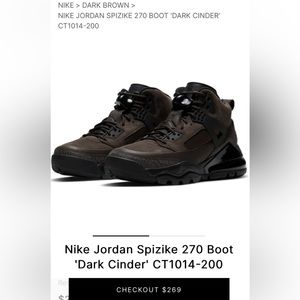 Men’s Nike Air Jordan Spizike 270 Boot Dark Cinder Sz 14